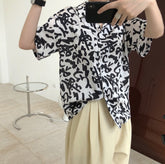 Lapel Graffiti Letter Print Short Sleeve  Blouses Shirts Top